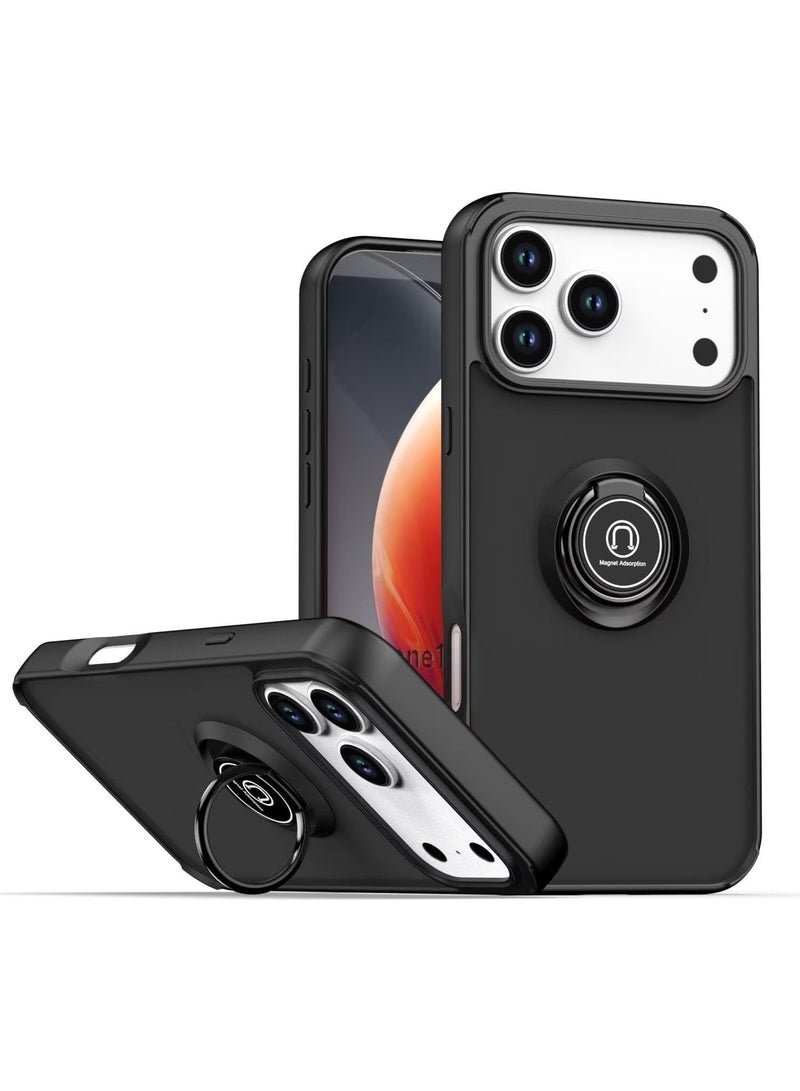 Case for IPhone 17 Pro Max Case Cover Metal Ring Holder Grip Kickstand Car Magnetic Mount Shockproof Matte Hard Back Bumper Case for IPhone 17 Pro Max 5G 2025 Black - Image 1